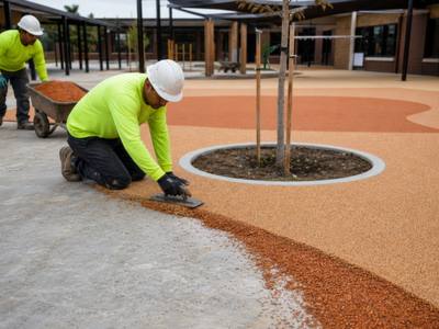 Coloured rubber surfacing going into a school courtyard